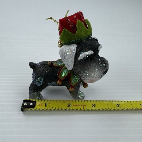 Schnauzer Dog Christmas Ornament - Wearing Santa Elf Hat & Collar - Picture 12 of 12